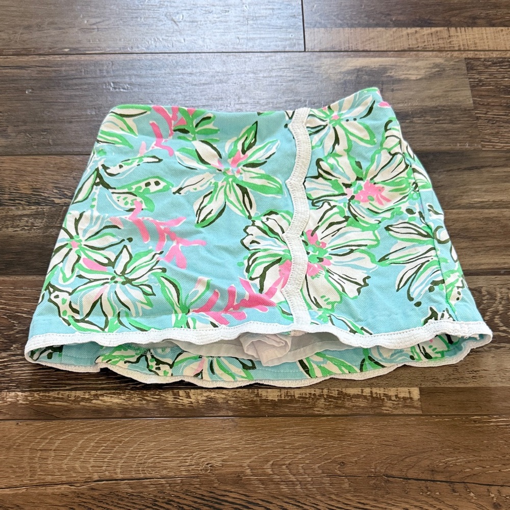 Lilly Pulitzer Light Blue Floral Elastic-Waist Mini Skirt
